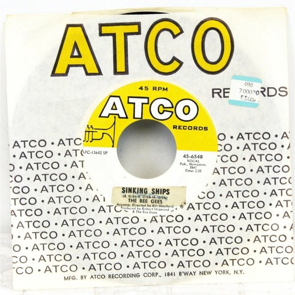 VTG 1968 The Bee Gees Words/Sinking Ships ATCO Records 45-6548 LP Single Vinyl - Picture 1 of 3